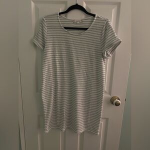 Ladies Grey and White Striped Swimsuit Coverup T-Shirt Dress